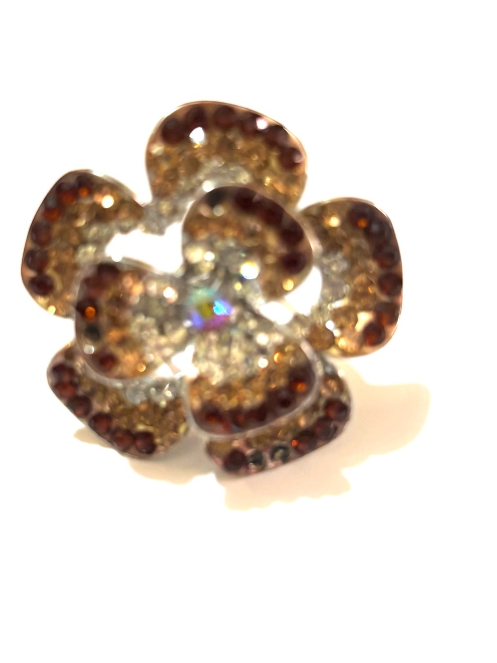 Vintage Gold and Brown Crystal Flower ring - one size adjustable